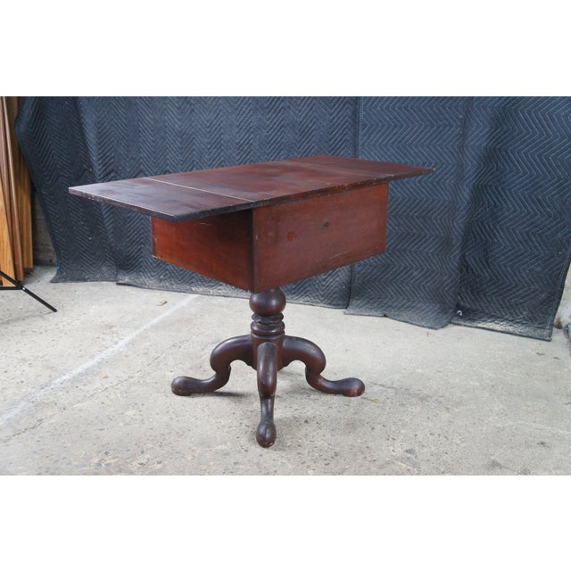 Early 20th Century Antique American Empire Mahogany Drop Leaf Parlor Work Table Sewing Stand Chest For Sale - Image 5 of 16