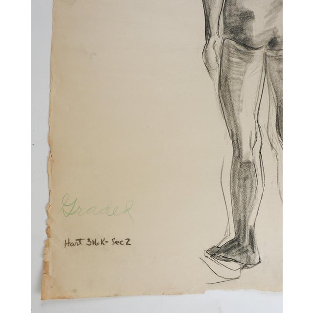 Vintage 1950's charcoal on paper male figural study by Geneva Flores Hart Fell (1906-2008) Texas. Signed lower left, from...