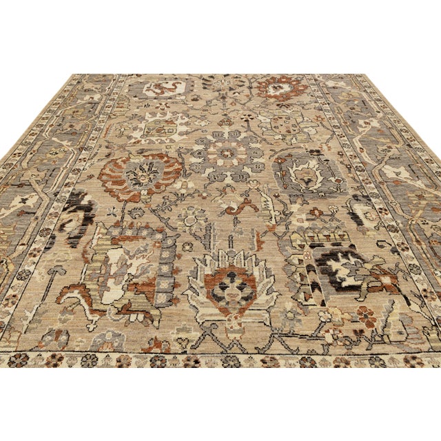 Modern Oushak Style Hand-Knotted Wool Rug in Neutral Beige, Grey and Terracotta For Sale - Image 9 of 12