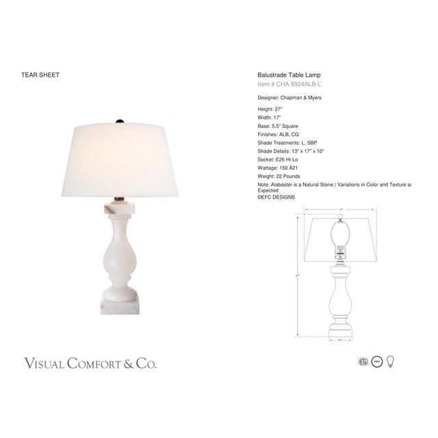Chapman & Myers by Visual Comfort Signature Balustrade Table Lamp in Alabaster with Linen Shade Designer: Chapman & Myers...