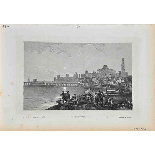 Ancient View of Cordova in Spain is an original lithograph on paper realized by Eigenthum d. Verleger in The 19th Century....