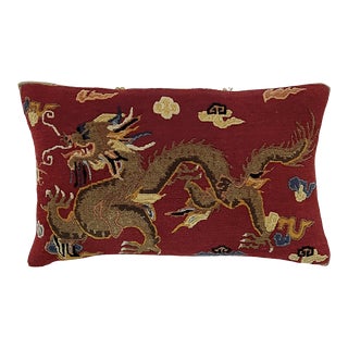 Late 20th Century Tibetan Dragon Wool Carpet Pillow For Sale