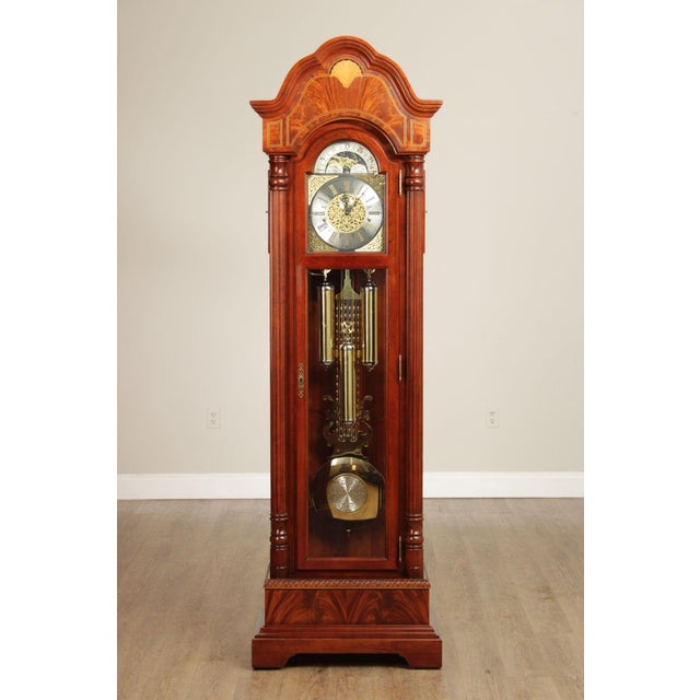 High Quality Vintage Inlaid Mahogany Tall Case Clock with Brass Pendulum
