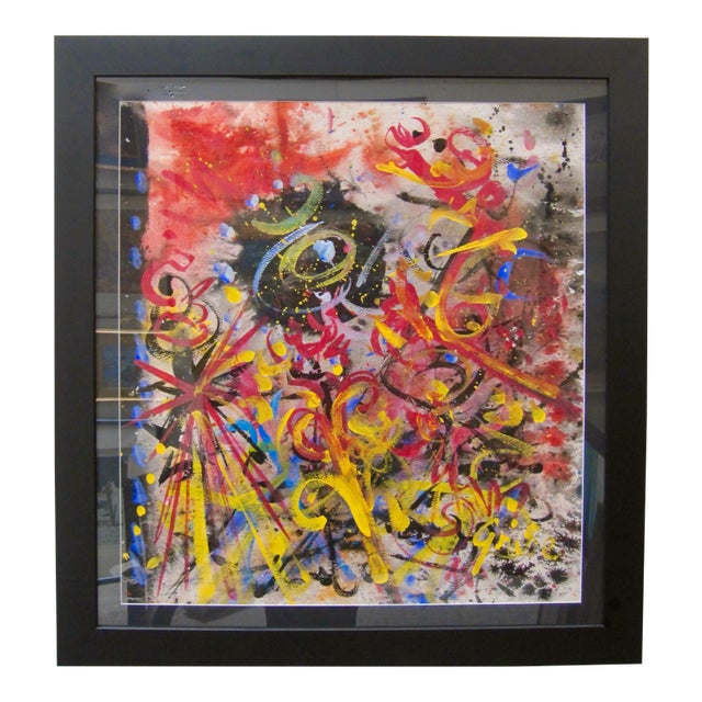 1970s Vintage Hendrik Grise Abstract Expressionist Celestial Explosion Graffiti Painting For Sale