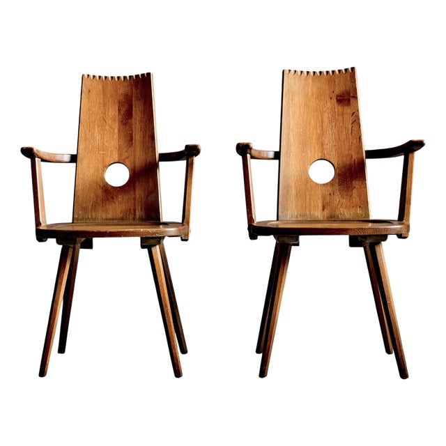 Brutalist Armchairs in Oak by Vervoort, Tilburgnetherlands, 1960s, Set of 2 For Sale