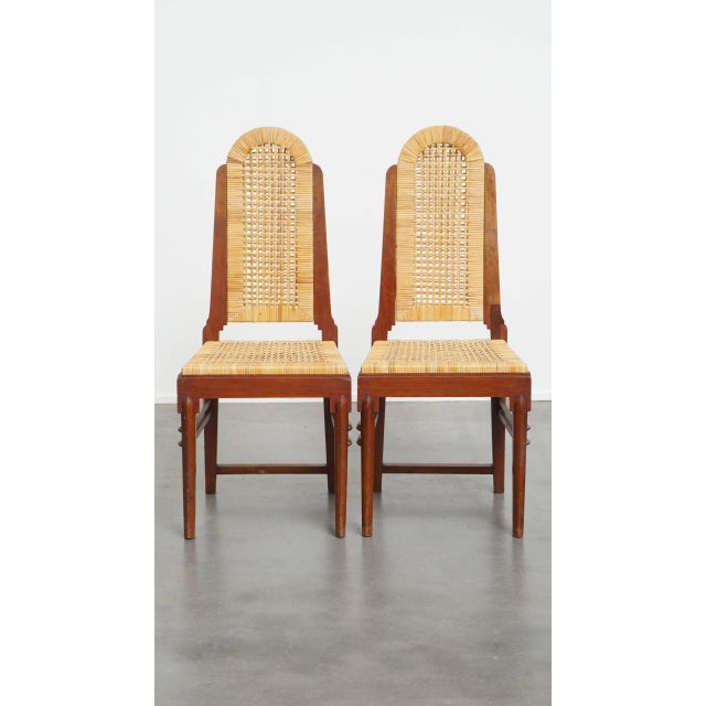 Art Deco Dining Chairs with Wicker Seat and Backrest, Set of 4 For Sale - Image 5 of 18