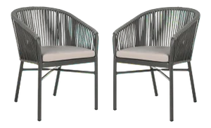 Roland Stackable Rope Chair, Grey & Grey Cushion - a Pair