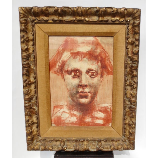 1930s 1930s Vintage Conte Portrait Drawing on Paper, Framed For Sale - Image 5 of 5