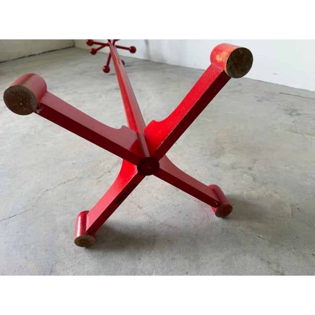 1980’s Italian Postmodern Memphis Style Red Stained Wood Floor Standing Hat & Coat Stand For Sale - Image 10 of 12