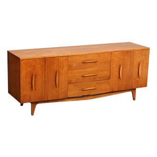 Mid Century Modern Sculpted Walnut Long Dresser For Sale