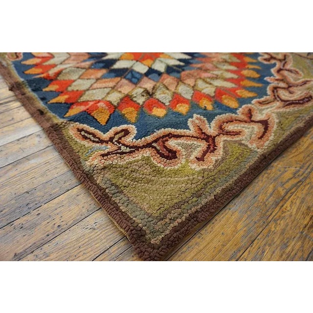 Excellent Multicolored With Unique Symmetrical Desing Forming a Star in the Center Antique American Hooked Rug For Sale - Image 13 of 13