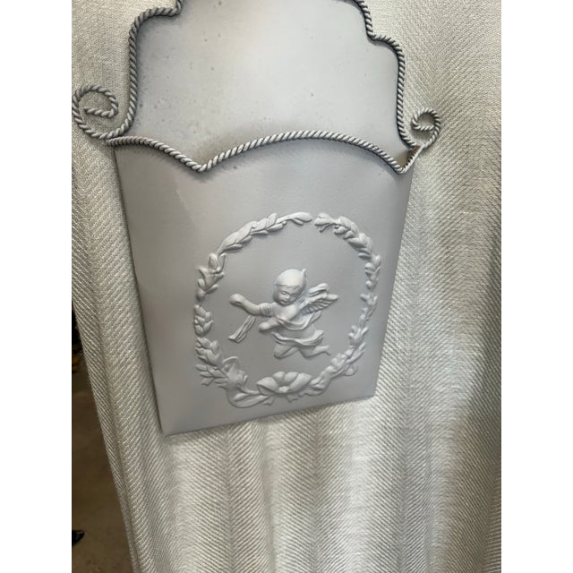 Farmhouse Tole Cherub Embossed Wall Pocket For Sale - Image 3 of 6