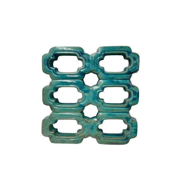 1990s Chinese Rectangular Open Turquoise Mix Glaze Wall Floor Clay Tile For Sale - Image 5 of 11