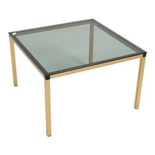 Hollywood Regency Brass & Smoked Glass Coffee Table For Sale
