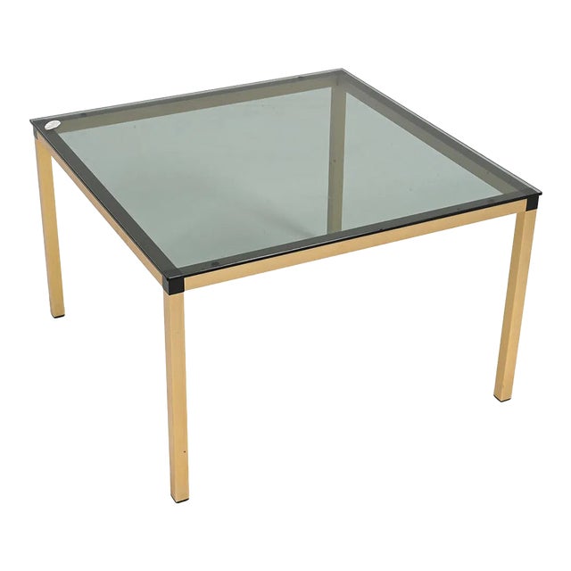 Hollywood Regency Brass & Smoked Glass Coffee Table For Sale