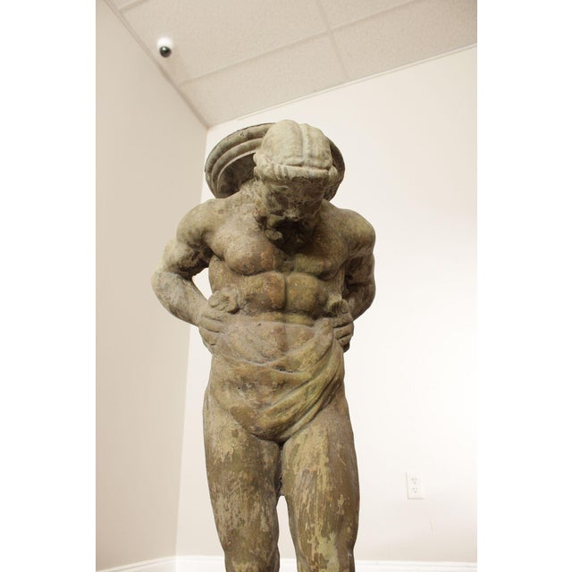 Vintage Pair Of Cast Stone 'Hercules' Figural Garden Statue Pedestals For Sale - Image 12 of 12