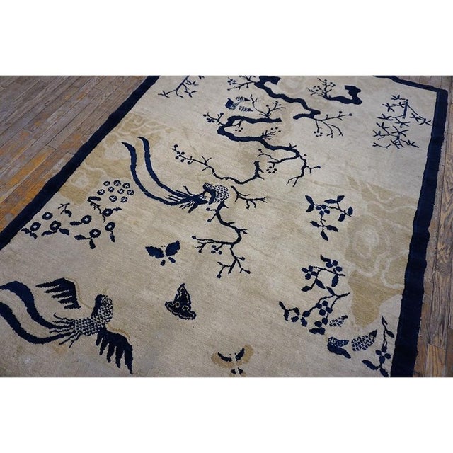 1920s Ivory Scenic Bird of Paradise Antique Chinese Bat Cloud Band Peking Rug For Sale In New York - Image 6 of 11