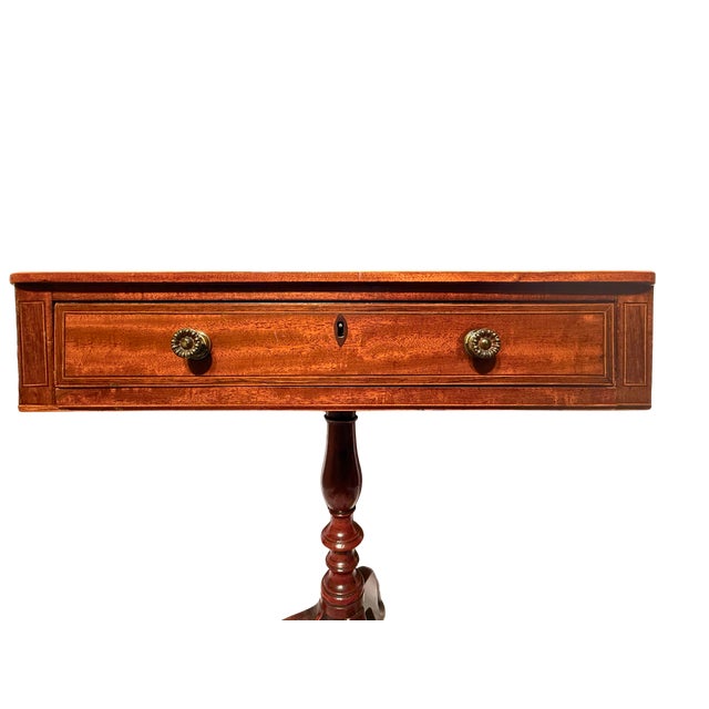 Traditional Mid 19th Century Gorgeous George III Mahogany Inlaid End Table on Pedestal Base For Sale - Image 3 of 9