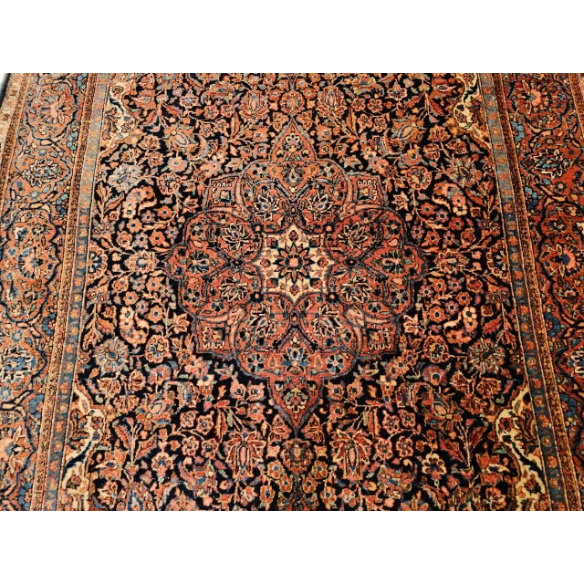 Persian Vintage Persian Kashan Area Rug, Handwoven Floral Pattern, Navy & Blue, 5’ X 7’ For Sale - Image 3 of 12