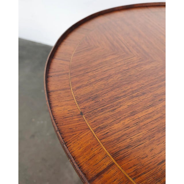 Brown Louis XVI Style French Marquetry Oval Mahogany Tea Service Table For Sale - Image 8 of 11