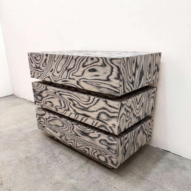 Wood Vintage 1980s Postmodern Grey Three Drawer Dresser Tall Boy For Sale - Image 7 of 10
