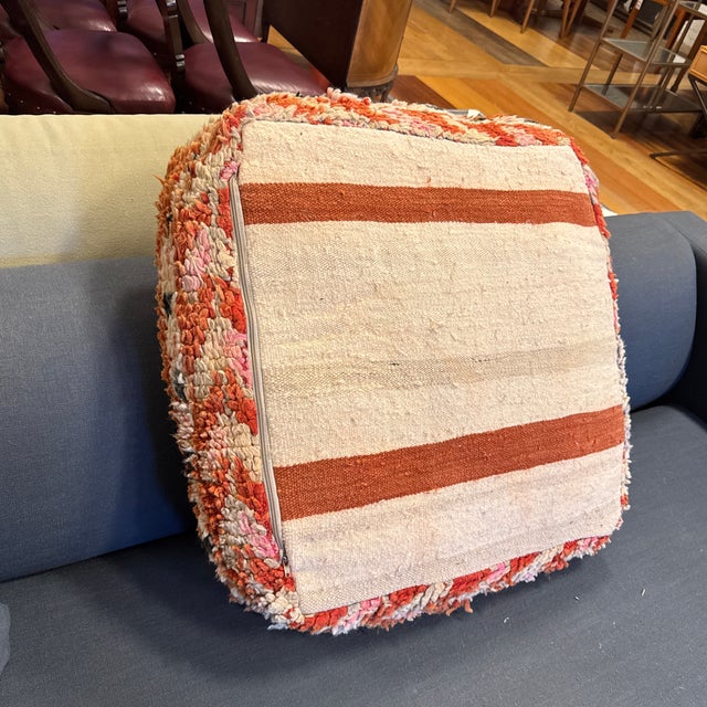 Orange Moroccan Style Handwoven Floor Pillow For Sale - Image 8 of 12
