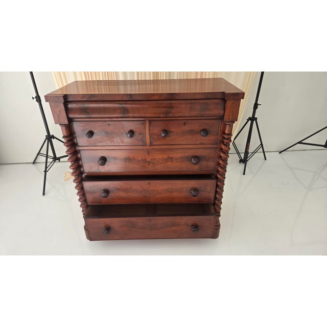 Antique Victorian Mahogany Chest of Drawers (Scotch Chest) Likely From 1850-1870s With Barley Twist Columns For Sale - Image 14 of 18
