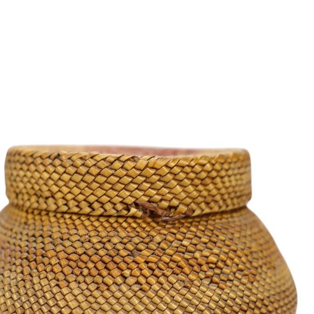1920s Antique Pacific Northwest Native American Makah Woven Bulbous Basket & Lid C1920 For Sale - Image 5 of 6