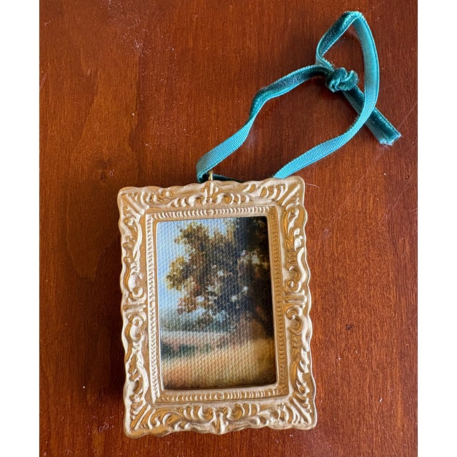 Mini vignette packs a punch. Post-impressionist, romantic giclee on board in metal frame with green velvet ribbon, ready...