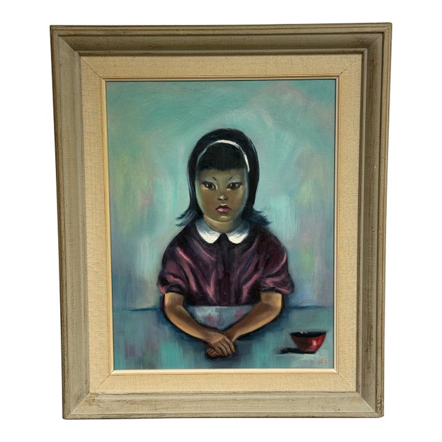 Late 20th Century J.Lamm Female Portrait Oil Painting, Framed For Sale