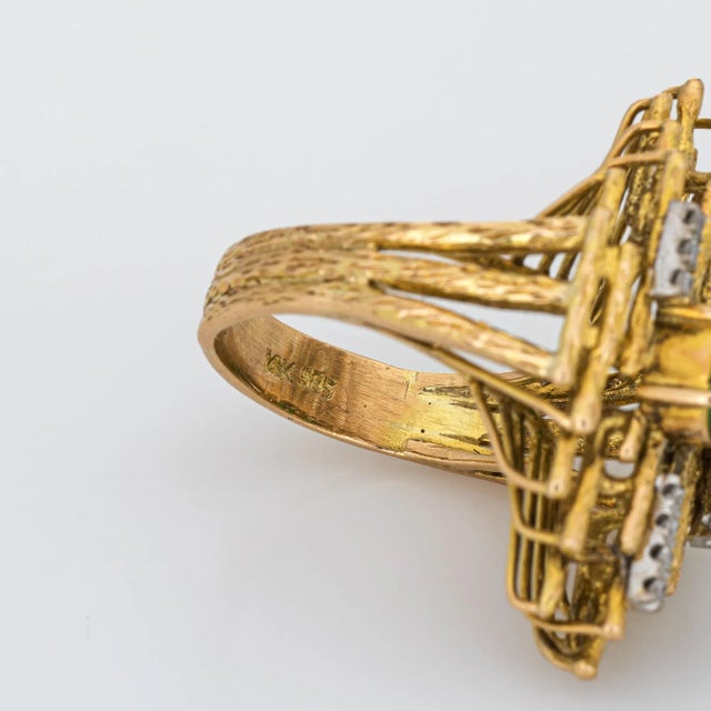 Metal 70s Abstract Jade Diamond Ring 14k Yellow Gold Cocktail Fine Jewellery Sz 5.5 For Sale - Image 7 of 7