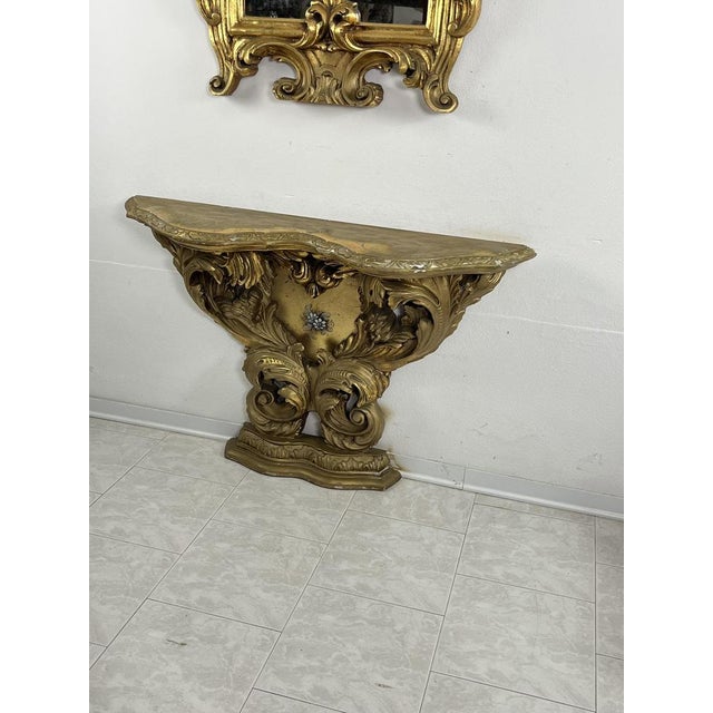 Mid-Century Louis Xv Console and Mirror in Carved and Gilded Wood, 1930s, Set of 2 For Sale - Image 6 of 13