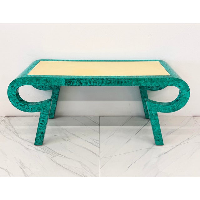 Hand Painted Faux Malachite Console / Desk, Alessandro, Baker, 1980's For Sale - Image 10 of 11