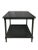 This side table has 4 faux bamboo legs with a bottom shelf, and slightly raised edges, painted in black. Has crackles on...