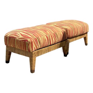 Vintage McGuire Wrapped Rattan Ottomans - A Pair For Sale