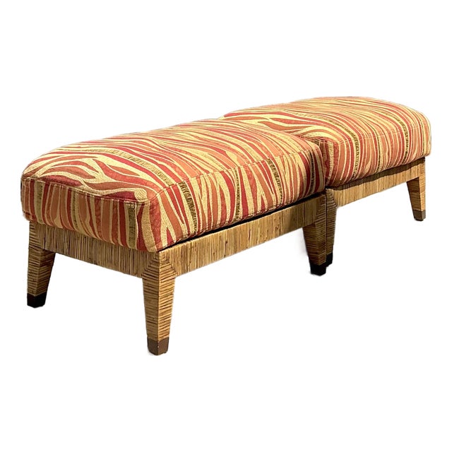 Vintage McGuire Wrapped Rattan Ottomans - A Pair For Sale
