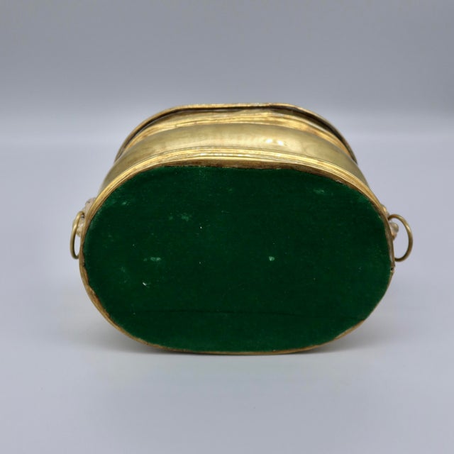 Vintage Gilt Metal Oval Cachepot Planter With Lion Head Ring Handles For Sale - Image 10 of 11