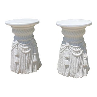 Vintage Dorothy Draper Style Plaster Tassel and Swag Stools- a Pair For Sale