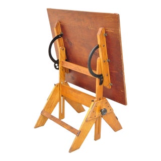 Antique Wooden Adjustable Drafting Table Artist Desk Cast Iron Hardware For Sale