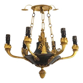 Antique French Empire Chandelier in Patinated Bronze and Gold Dore For Sale