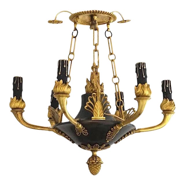 Antique French Empire Chandelier in Patinated Bronze and Gold Dore For Sale