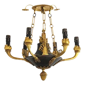 Antique French Empire Chandelier in Patinated Bronze and Gold Dore