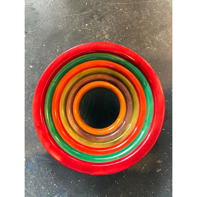 Orange Vintage Italian Manzoni Pietro Stacked Wooden Centerpiece Bowl For Sale - Image 8 of 12