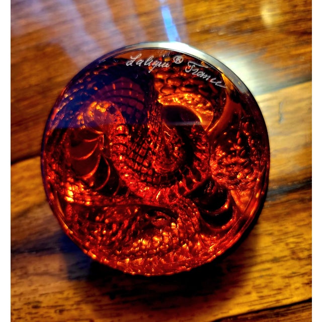 Serpent Coiled Snake Lidded Box in Amber Crystal by Lalique, France For Sale - Image 3 of 5