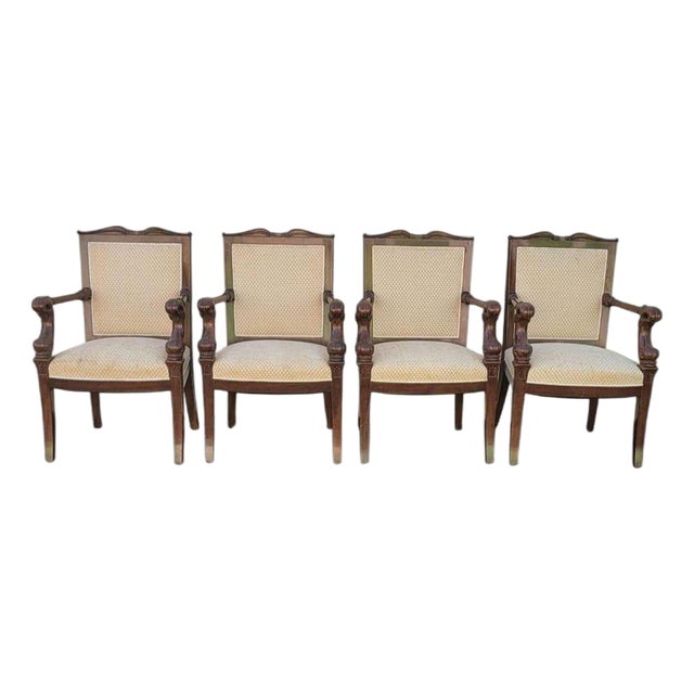 1970s 4 Empire Mahogany Dolphin Arm Chairs For Sale
