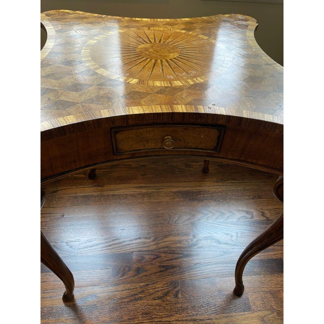 Wood Vintage Inlaid Four-Drawer Game Table For Sale - Image 7 of 8