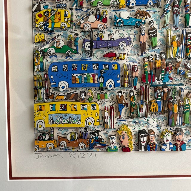 Vintage James Rizzi “Ski Weekend” 3d Layered Serigraph Art Signed & Numbered 23/150 For Sale - Image 10 of 12