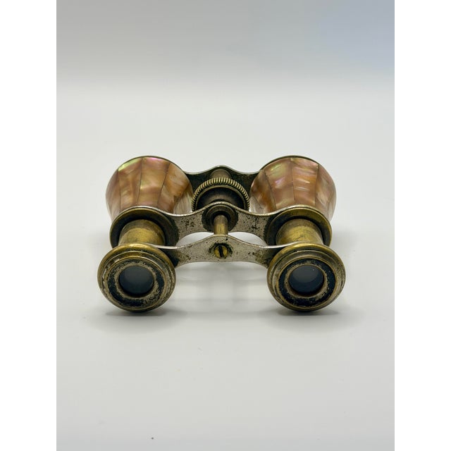 Late 19th Century Antique French Mother of Pearl Opera Glasses in Aged Brass For Sale - Image 5 of 6