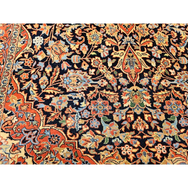 Vintage Kashan Rug, Hand-Knotted Wool & Cotton, Floral Pattern, Navy & Brick-Red, 4x6 For Sale - Image 12 of 16