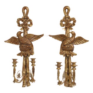 Pair of Federal Style Gold Finish Eagle Candle Sconces For Sale